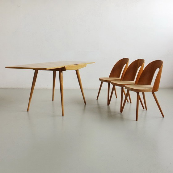 Image 1 of Sillas icónicas de Antonín Šuman con respaldos curvos chapados en madera, estilo moderno de mediados de siglo, década de 1960.