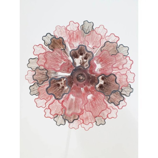 Lustre contemporain en verre de Murano avec verre fumé et verre rose Tronchi