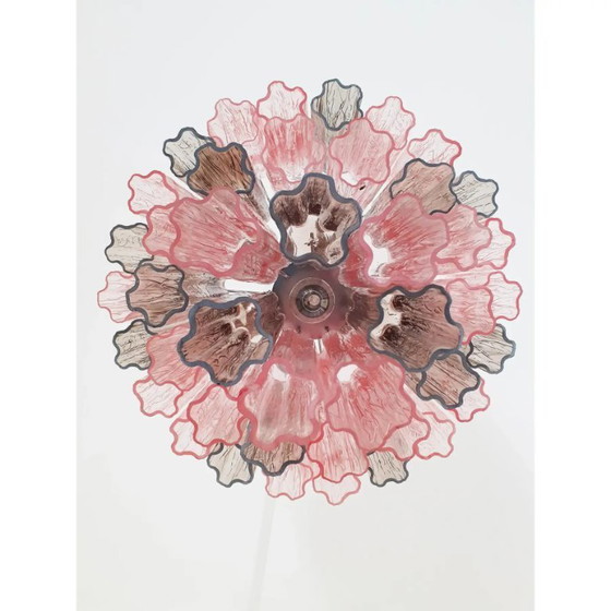 Image 1 of Lustre contemporain en verre de Murano avec verre fumé et verre rose Tronchi