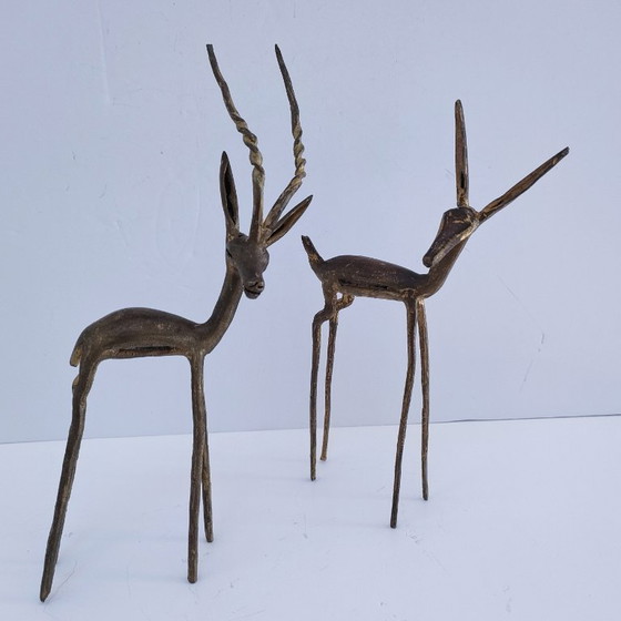 Image 1 of four gazelle antelope sculptures vintage brass