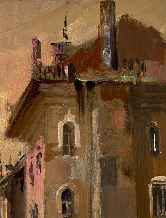 Original Oil Painting Urban Landscape Architecture River Pier City Sailboats – Paintings & Drawings, Mdf (photo 4 of 9)