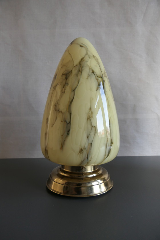 Image 1 of Twee art deco plafondlampen, gemarmerd, druppelvorm