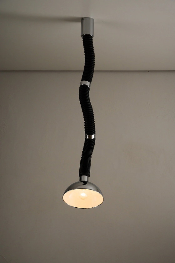 Lampada a Sospensione Space Age Regolabile Cromo e Nera, Plafoniere, Metallo, Nero (foto 8 di 11)