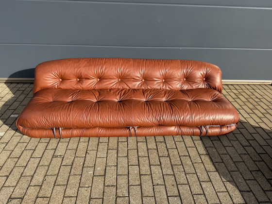 Image 1 of Cassina Soriana original de los años 70 de 4 plazas + 2x1 plazas Tobia & Afra Scarpa en cuero coñac