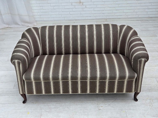 1950s, Danish 2-seater sofa, striped furniture wool, ash wood legs.