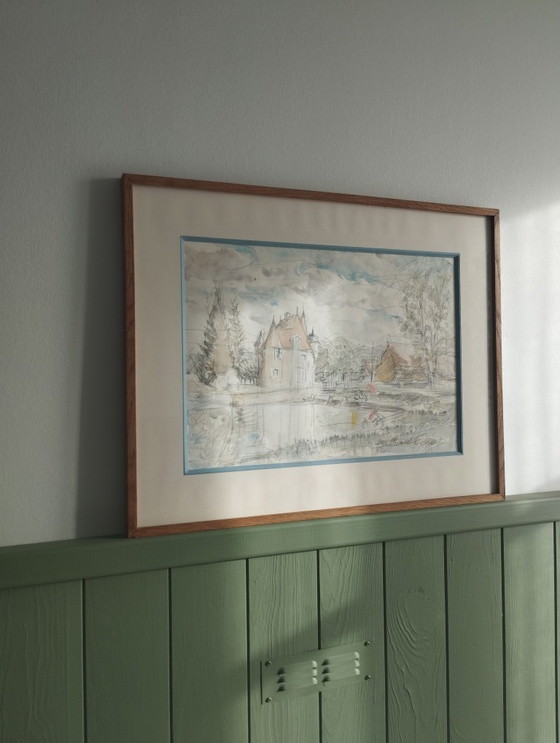 Image 1 of Ballerand Estate - Framed watercolor drawing.