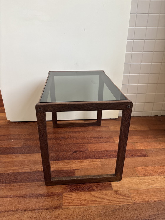 Image 1 of Mesa auxiliar/bijzettafel de mediados de siglo con vidrio gesmokt