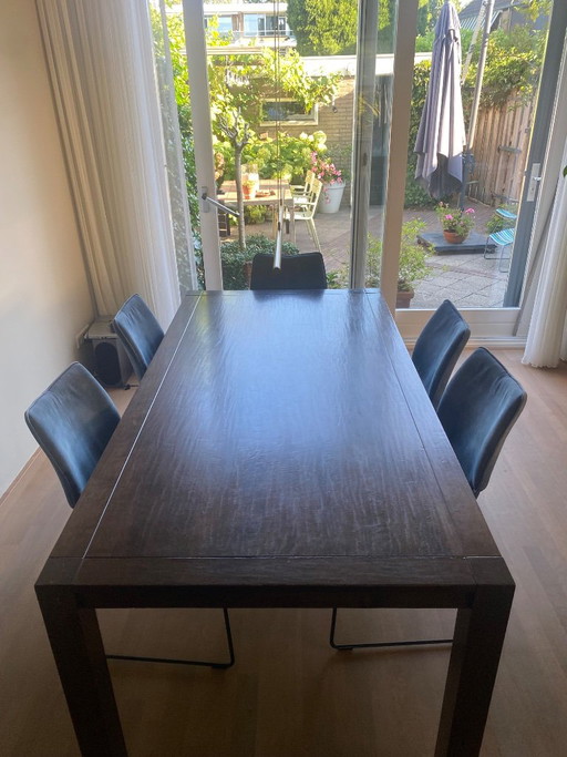 Dark brown oak dining table – eettafels, Wood (photo 2 of 5)