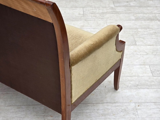 Image 1 of 1950s, 2 Seater Danish Highback Sofa, Furniture Velour, Laqered Teak Wood.