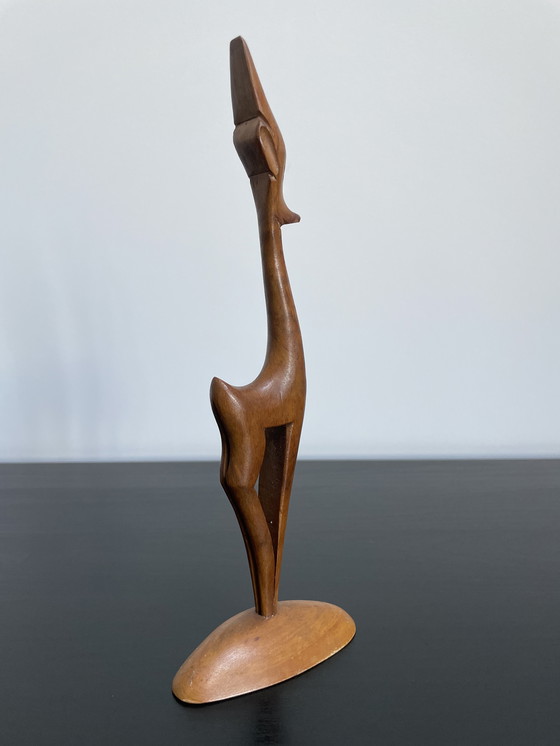Image 1 of Mid - Century Modern Wooden Gazelle Sculpture - Abstract & Elegant