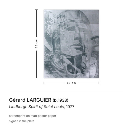 Gérard Larguier Zeefdruk Lindbergh Spirit Of Saint Louis 1977 – Litho's & Zeefdrukken, Paper (photo 3 of 5)