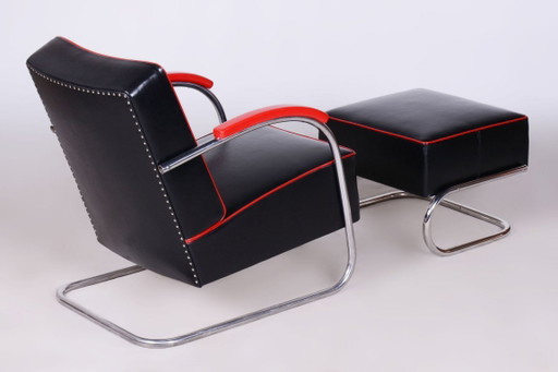 Restaurierter Bauhaus-Sessel mit Fußhocker, von Mücke-Melder, Stahl, Tschechien, 1930er Jahre – fauteuils (photo 2 of 7)