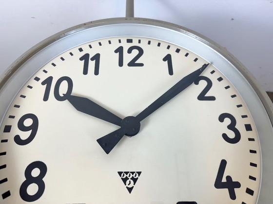 Image 1 of Large Industrial Double Sided Railway or Factory Clock from Pragotron, 1960s