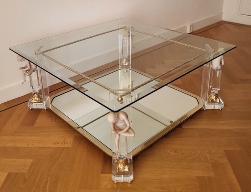 Hollywood Regency Style coffee table – salontafels, Glass, Metal