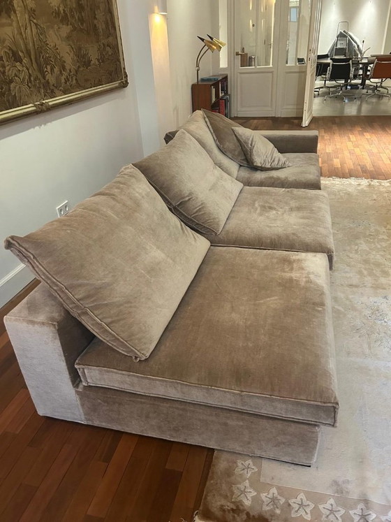 Taupe Samtsofa, Eric Kuster, Modulare Sofas, Stoff, Beige, Modern (Foto 5 von 8)