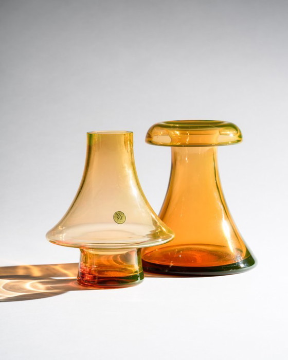 Image 1 of WMF Cari Zalloni Uranium Glass Vase Duo Space-Age Design Vintage Futurism Style