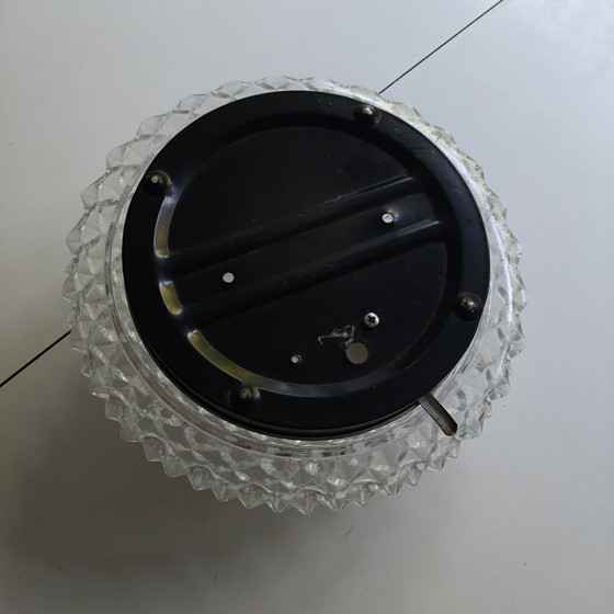 Image 1 of Vintage Diamond Cut Glass Ceiling Light | Mid Century Flush Mount | Space Age Style | 26 cm