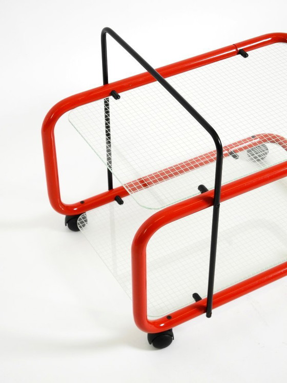 Image 1 of Carrello bar o di servizio postmoderno italiano degli anni '80 in metallo e vetro