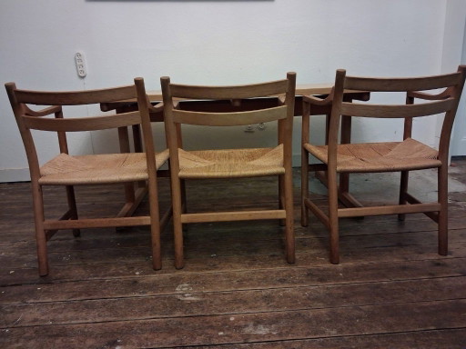 Hans J. Wegners CH46 Stuhl x3, CH53 x3 und Tisch – Carl Hansen & Søn, eetkamerstoelen, Wood