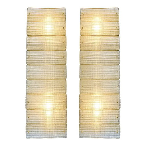 Elegant Italian Diamanté Murano Glass and Brass Flush Mount Wall Sconce Pair