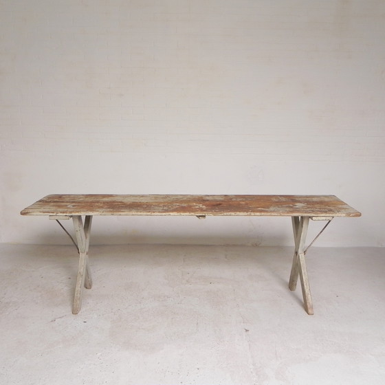 Image 1 of Grande table pliante, table à bière Biere Amos Metz, années 1930