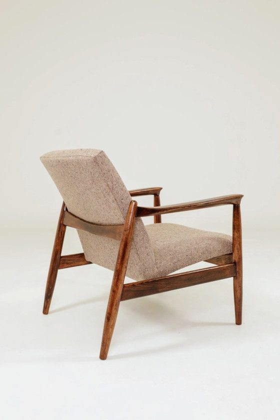 Image 1 of Pair Vintage Armchairs by Edmund Homa GFM 64, Tweed Upholstery, Poland, 1960s Refurbished MCM Design