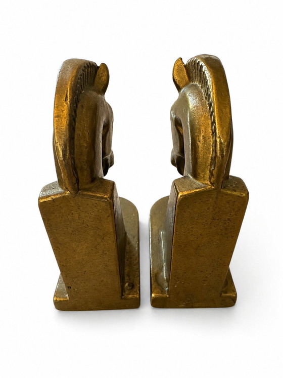 Image 1 of Heavy Brutalist Brass Horse Bookends - Germany 1960s
