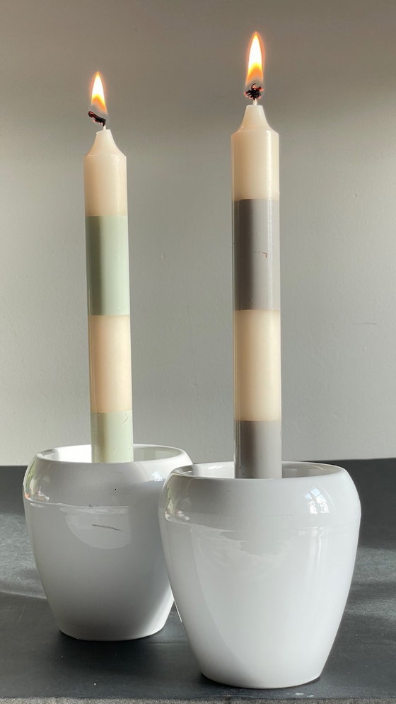 Image 1 of Pair of White Ceramic Candlesticks