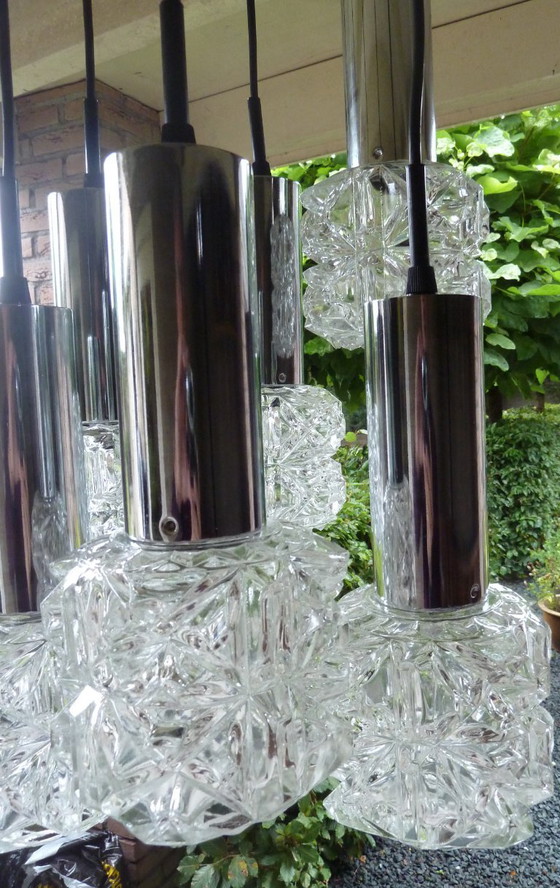 Mid-Century Cascade Pendant Lamp with 6 Glass Shades (1960s/70s) – Chrome (photo 2 of 5)