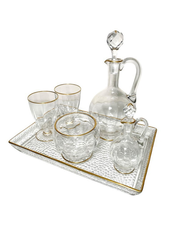 Image 1 of Baccarat kristallen drankenset - Vintage Franse vergulde kristallen karaf voor naast het bed
