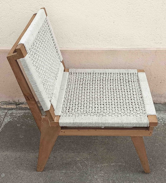 Image 1 of Solid teak and cotton rope armchair from the 1950s