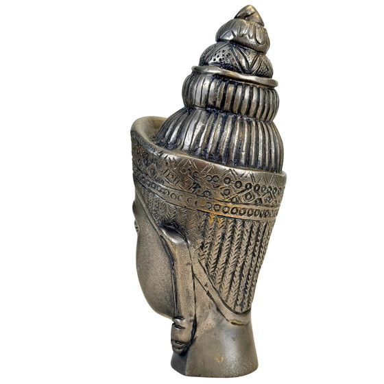 Testa di Divinità Asiatica Decorativa in Metallo con Corona – Sculture, Aziatisch (photo 6 of 9)