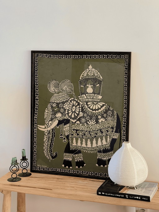 Vintage Xl Framed Sri Lankan Batik Artwork