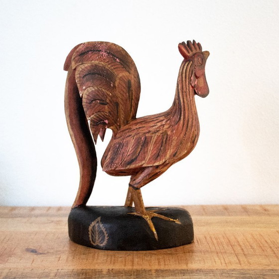 Image 1 of Gallo vintage in legno intagliato e dipinto a mano