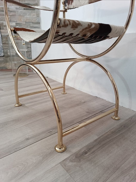 Image 1 of Leather and brass accent chair by Simon Disegno, Italy, 1970