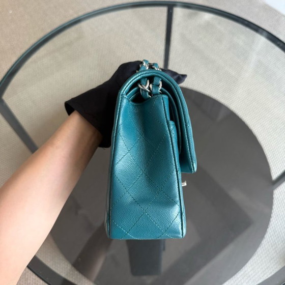 Image 1 of Chanel Classic Flap Medium - Caviar 25CM Quilted Grained Calfskin Blue Silver Hardware Series 26
