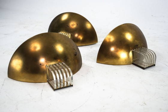 Image 1 of Set of three Italian Deco-style brass wall sconces, Italy 1970s