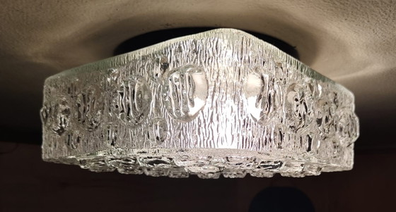 Image 1 of Lámpara de techo cuadrada de cristal prensado macizo con estructura de burbujas, al estilo de Helena Tynell.