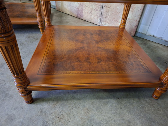 Image 1 of Klassieke Italiaanse bijzettafel, salontafel met facet geslepen glas afm: 70x70cm en 49cm hoog.
