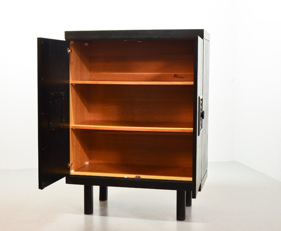 Image 1 of Highboard in brutalistische stijl van De Coene uit het midden van de 20e eeuw, zwart met rode accenten. België, jaren 60.