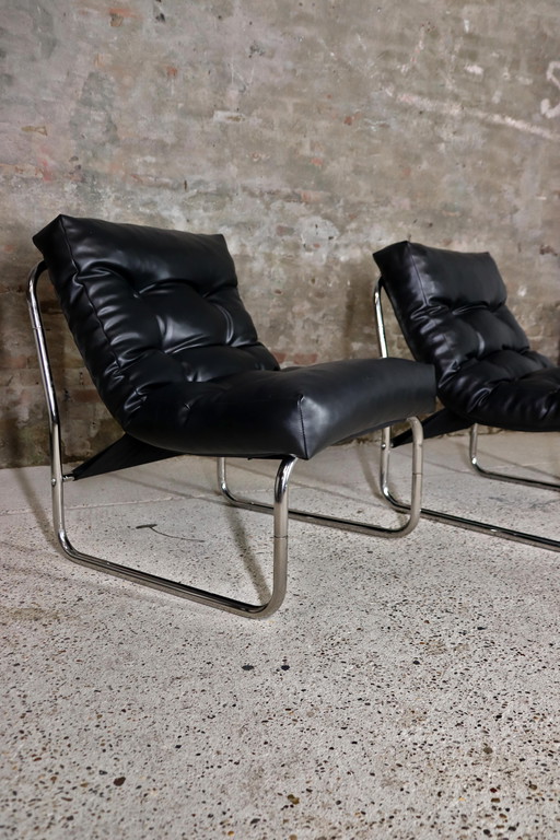 2X Chaises longues Pixi noires par Gillis Lundgren pour Ikea