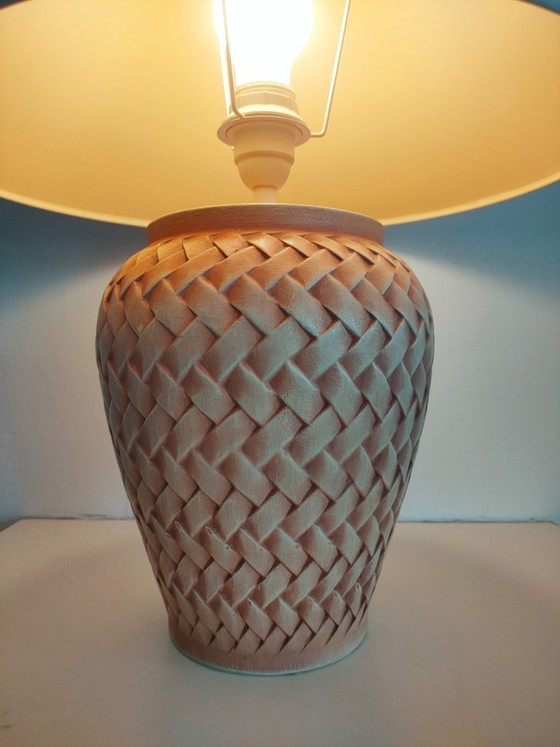Image 1 of Vintage Danish ceramic table lamp with woven/braided motif