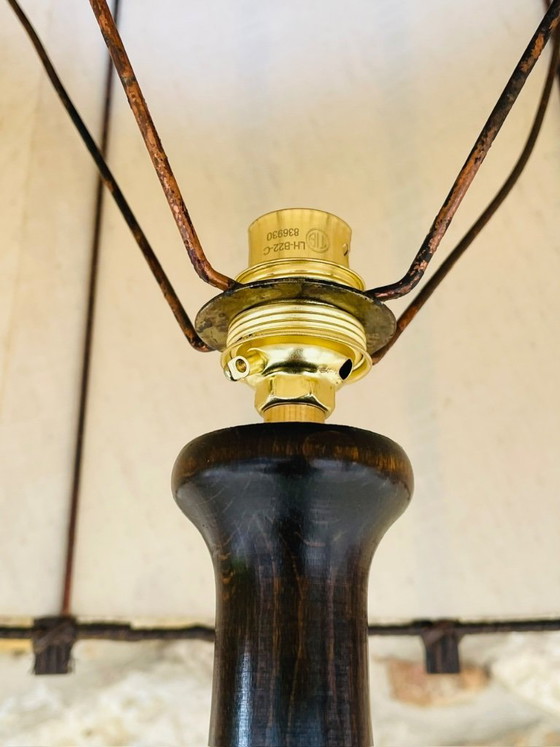 Image 1 of Mid-Century, Turned Wood, Bamboo Rattan Floor Lamp Circa 1950s