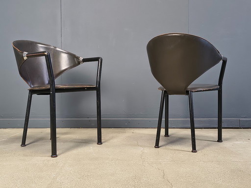 Set aus 6 Leder-Esszimmerstühlen von Segis Italy, 1980er Jahre