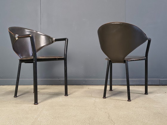 Image 1 of Set aus 6 Leder-Esszimmerstühlen von Segis Italy, 1980er Jahre