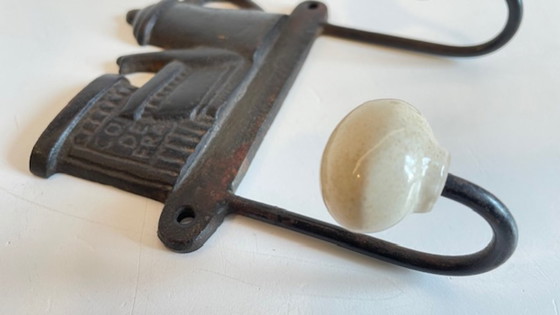 Image 1 of Cast Iron and Porcelain Towel Rack