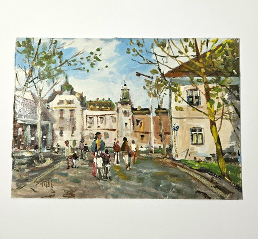 Jozsef BANFI (1936-) Oil Painting on Cardboard | Terez Boulevard, Budapest, Hungary | Signed by Bánfi | Famous Hungarian Painter