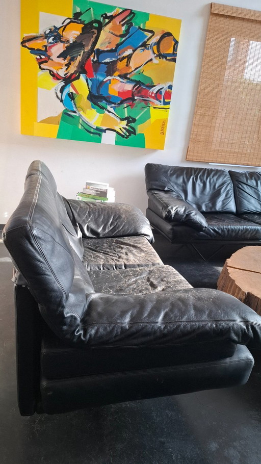 Schwarzes Leder, drei- und zweisitzig, Durlet – 2 zitsbanken, Leather (photo 2 of 5)