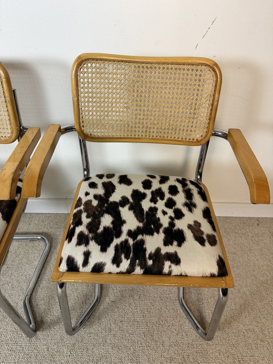 Image 1 of Suite de 4 fauteuils cannés chrome et bois années 70