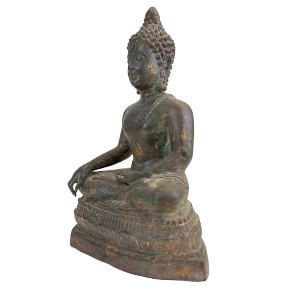 Statua antica di Buddha di Ayutthaya in Bhumisparsha Mudra – XVII/XVIII secolo – Bronzo di qualità museale (photo 7 of 9)